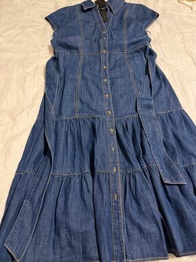 Elie Tahari Blue Denim Tiered Button-Front Dress